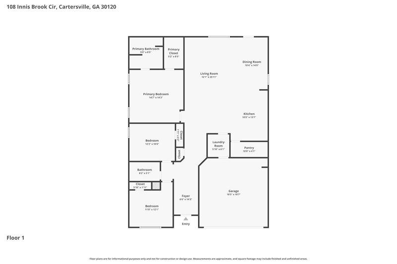 1,790/Mo, 108 Innis Brook Cir Cartersville, GA 30120 Floor Plan View