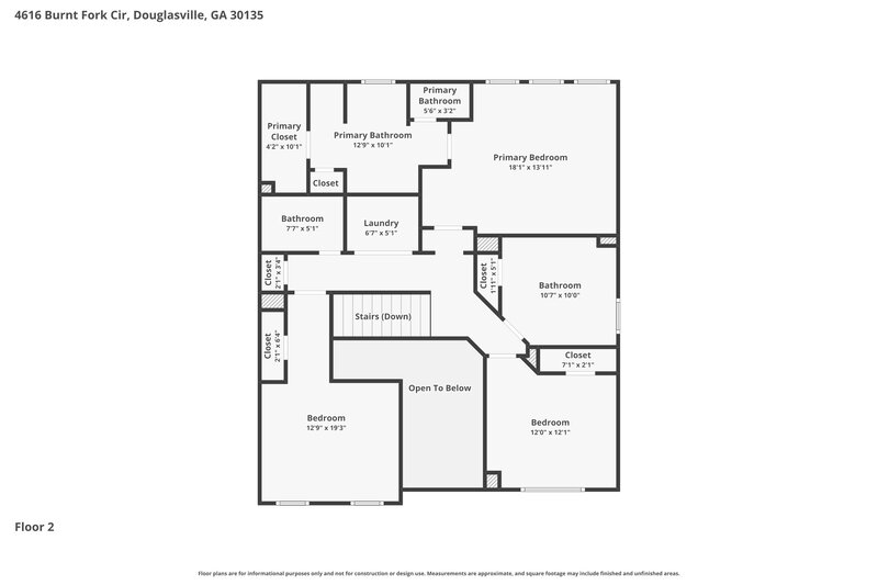 2,240/Mo, 4616 Burnt Fork Cir Douglasville, GA 30135 Floor Plan View