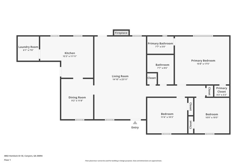 1,510/Mo, 4802 Hemlock Drive Conyers, GA 30094 Floor Plan View