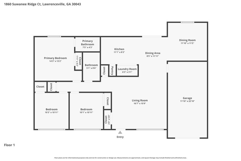1,870/Mo, 1860 Suwanee Ridge Court Lawrenceville, GA 30043 Floor Plan View