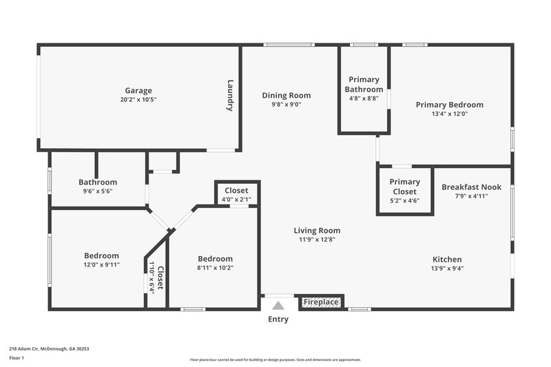 1,550/Mo, 218 Adam Circle McDonough, GA 30253 Floor Plan View