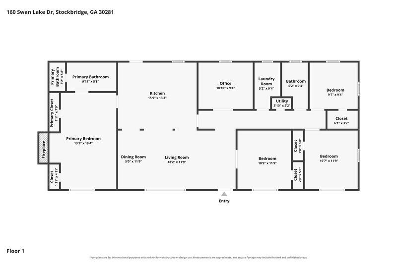 1,860/Mo, 160 Swan Lake Drive Stockbridge, GA 30281 Floor Plan View