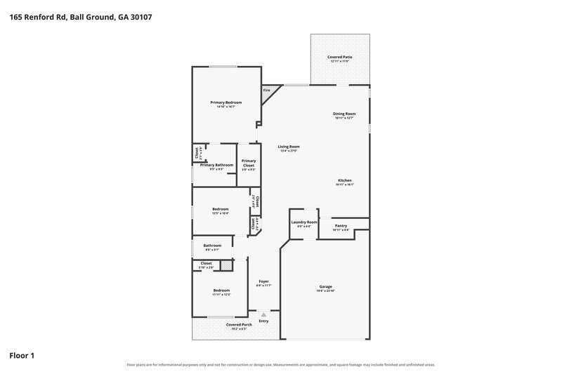 2,180/Mo, 165 Renford Rd Ball Ground, GA 30107 Floor Plan View