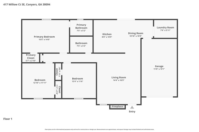 1,740/Mo, 417 Willow Ct SE Conyers, GA 30094 Floor Plan View
