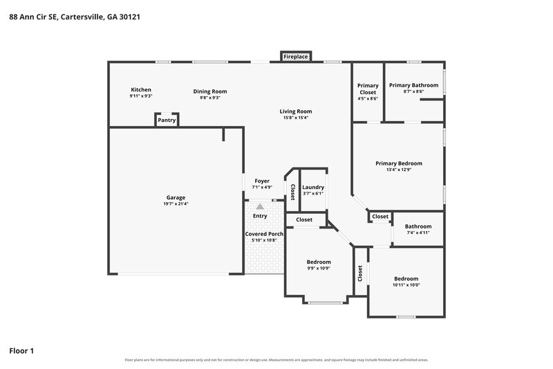 1,910/Mo, 88 Ann Cir SE Cartersville, GA 30121 Floorplan View