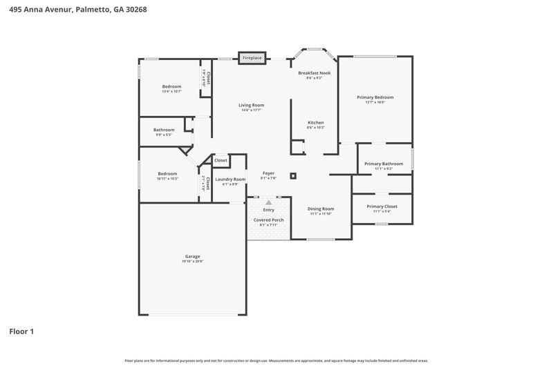 1,765/Mo, 495 Anna Ave Palmetto, GA 30268 Floor Plan View