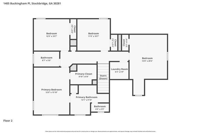 2,105/Mo, 1405 Buckingham Pl Stockbridge, GA 30281 Floor Plan View 2