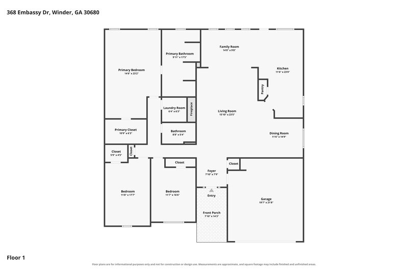 2,020/Mo, 368 Embassy Dr Winder, GA 30680 Floor Plan View