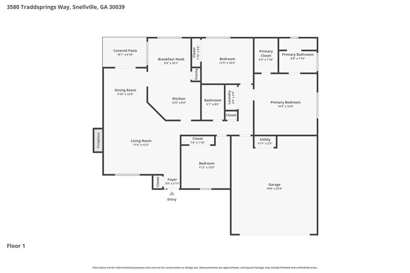 2,000/Mo, 3580 Traddsprings Way Snellville, GA 30039 Floor Plan View