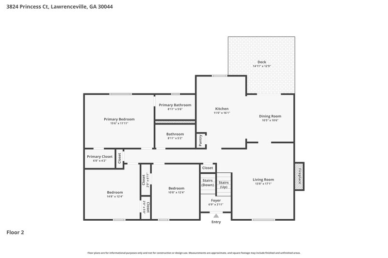 2,250/Mo, 3824 Princess Ct Lawrenceville, GA 30044 Floor Plan View 2