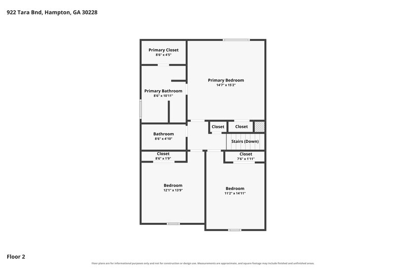 2,215/Mo, 922 Tara Bnd Hampton, GA 30228 Floor Plan View 2