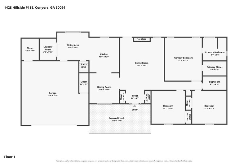 1,850/Mo, 1428 Hillside Pl SE Conyers, GA 30094 Floorplan View