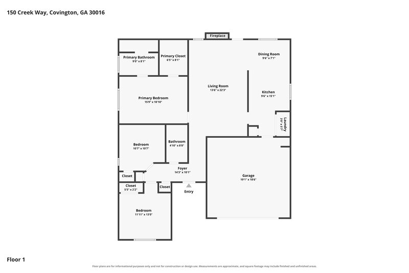 1,750/Mo, 150 Creek Way Covington, GA 30016 Floor Plan View