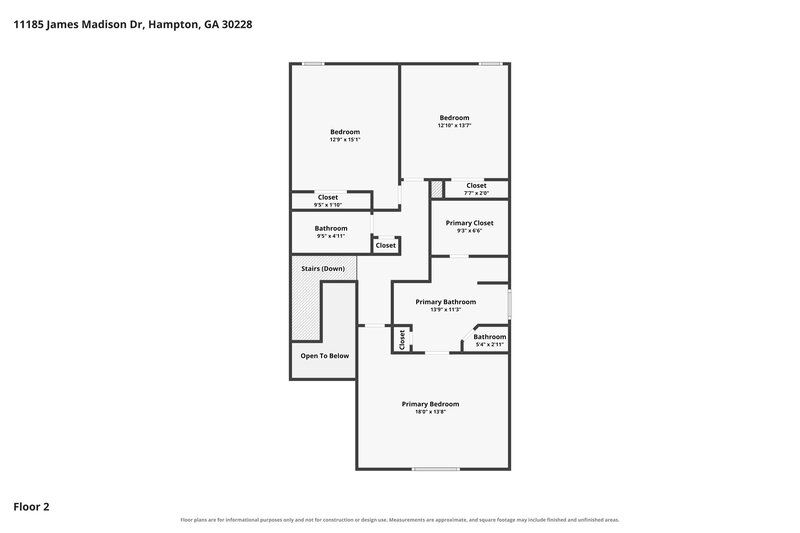 2,055/Mo, 11185 James Madison Dr Hampton, GA 30228 Floor Plan View 2
