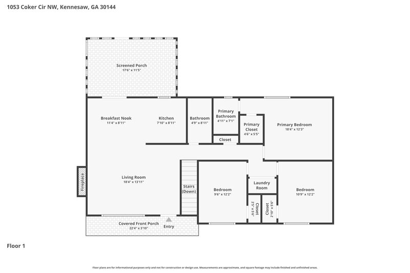 2,250/Mo, 1053 Coker Circle NW Kennesaw, GA 30144 Floor Plan View 2