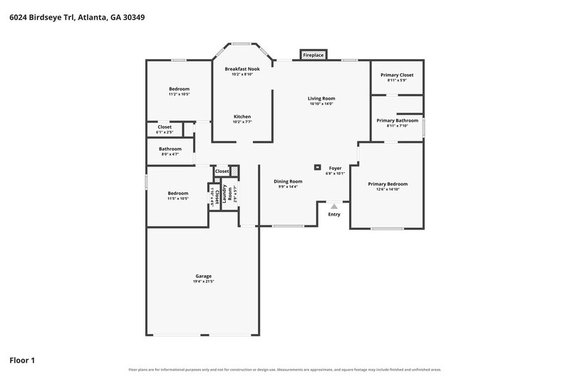 1,905/Mo, 6024 Birdseye Trl Atlanta, GA 30349 Floor Plan View