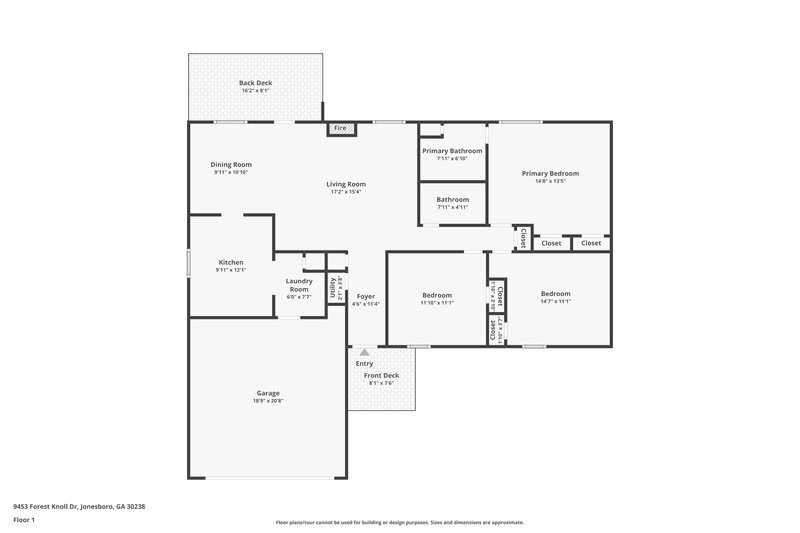 1,645/Mo, 9453 Forest Knoll Dr Jonesboro, GA 30238 Floor Plan View