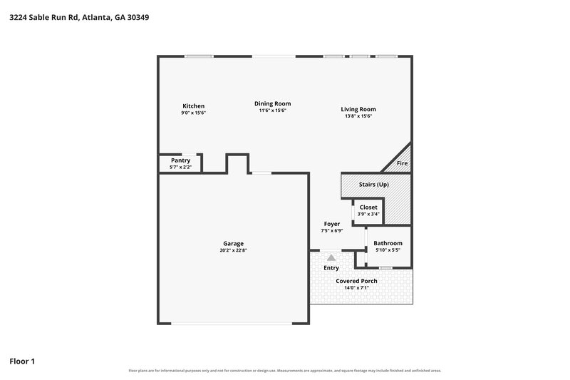 2,105/Mo, 3224 Sable Run Rd Atlanta, GA 30349 Floor Plan View