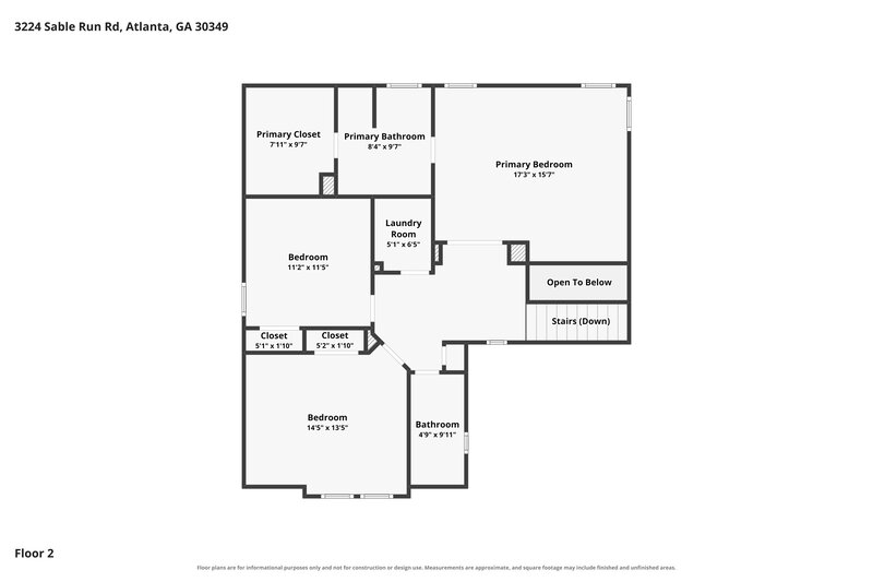 2,105/Mo, 3224 Sable Run Rd Atlanta, GA 30349 Floor Plan View 2