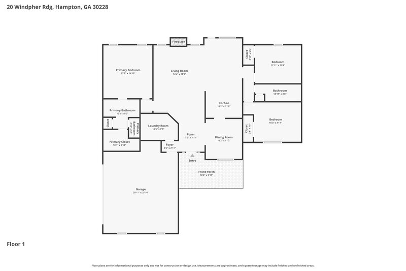 2,125/Mo, 20 Windpher Rdg Hampton, GA 30228 Floor Plan View