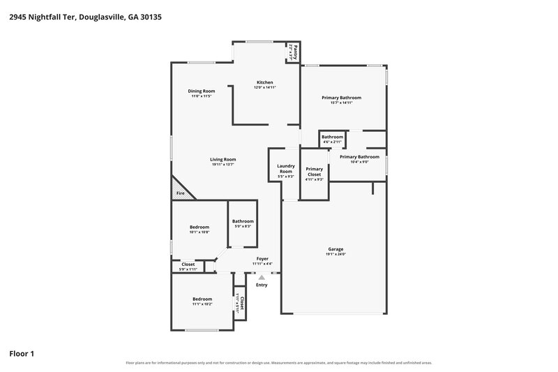 1,875/Mo, 2945 Nightfall Ter Douglasville, GA 30135 Floor Plan View