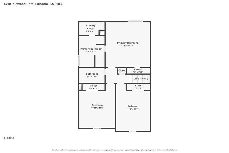 2,100/Mo, 4710 Idlewood Gate Lithonia, GA 30038 Floor Plan View 2