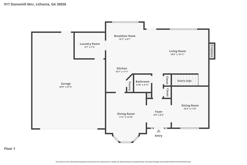 2,185/Mo, 917 Stonemill Manor Lithonia, GA 30058 Floor Plan View