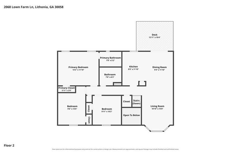 2,115/Mo, 2068 Lown Farm Ln Lithonia, GA 30058 Floor Plan View 2