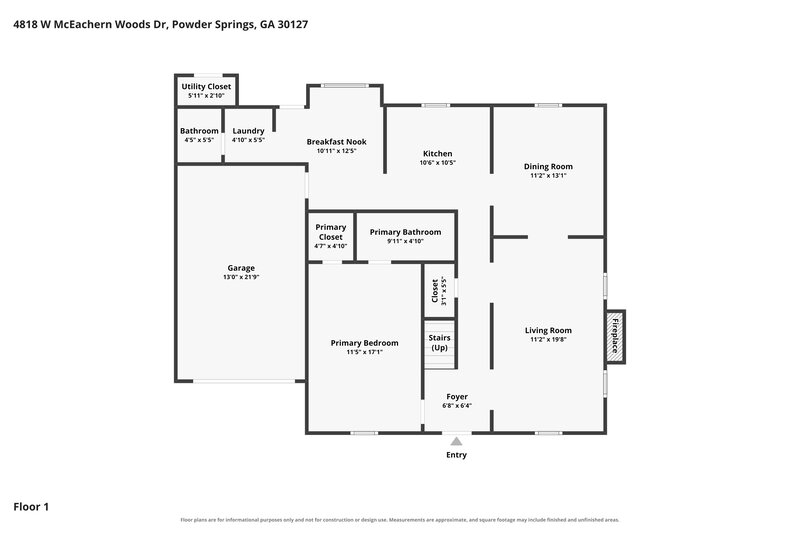 1,960/Mo, 4818 W McEachern Woods Dr Powder Springs, GA 30127 Floor Plan View