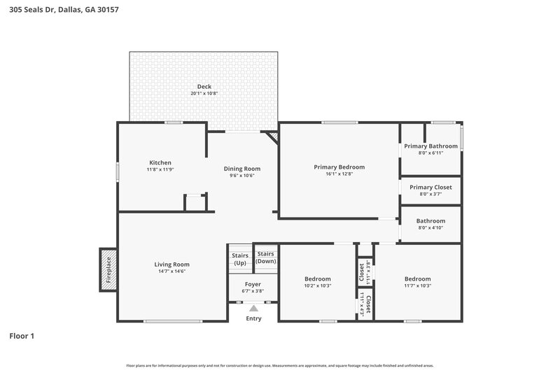 1,890/Mo, 305 Seals Dr Dallas, GA 30157 Floorplan View