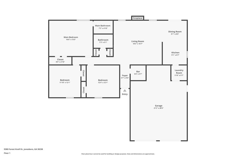 1,820/Mo, 9380 Forest Knoll Dr Jonesboro, GA 30238 Floor Plan View