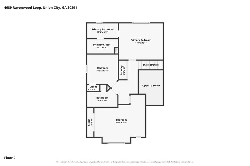 1,930/Mo, 4689 Ravenwood Loop Union City, GA 30291 Floor Plan View 2