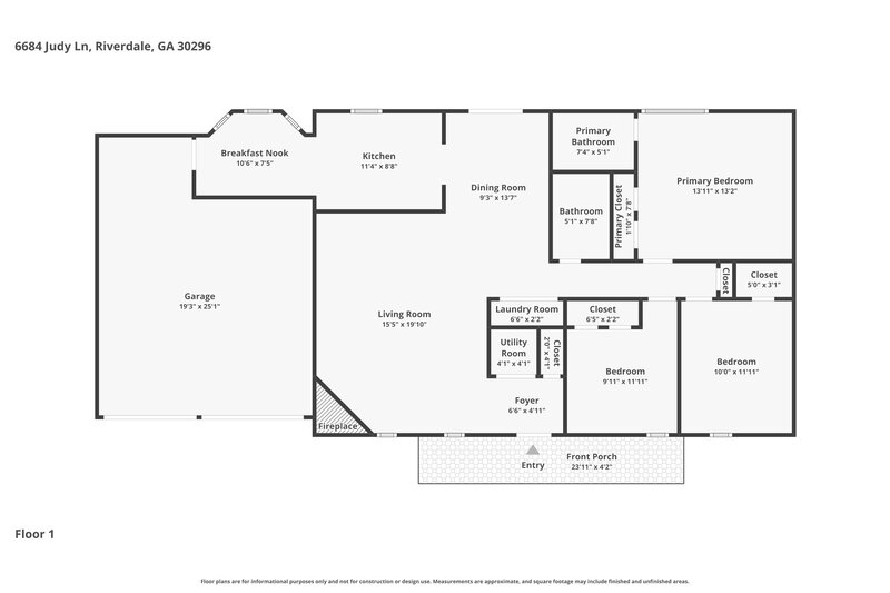 1,795/Mo, 6684 Judy Ln Riverdale, GA 30296 Floor Plan View