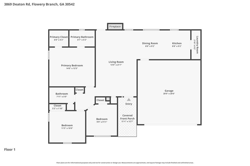 1,900/Mo, 3869 Deaton Rd Flowery Branch, GA 30542 Floor Plan View