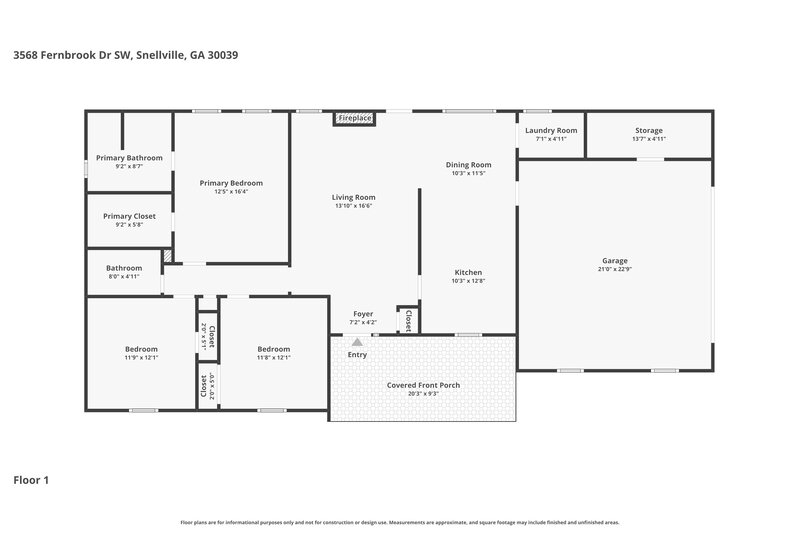 1,870/Mo, 3568 Fernbrook Dr SW Snellville, GA 30039 Floor Plan View