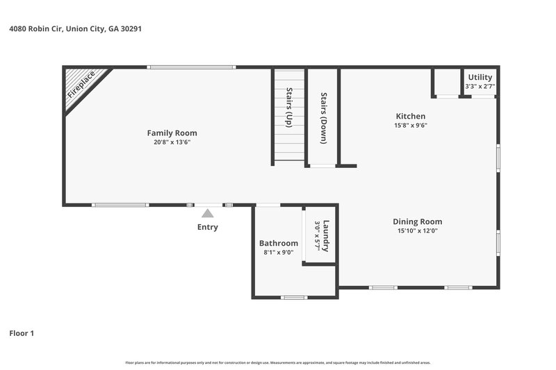 1,940/Mo, 4080 Robin Circle Union CIty, GA 30349 Floorplan View