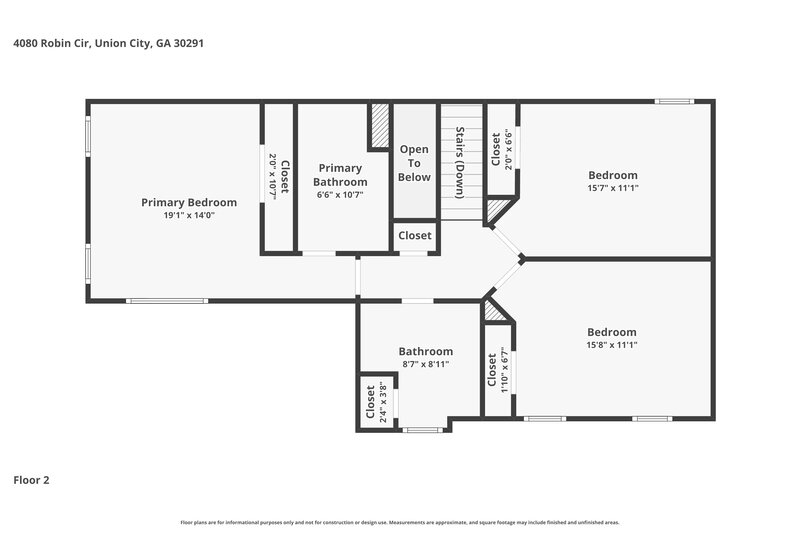 1,940/Mo, 4080 Robin Circle Union CIty, GA 30349 Floorplan View 2