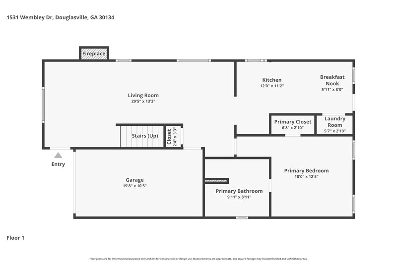 1,755/Mo, 1531 Wembley Dr Douglasville, GA 30134 Floor Plan View