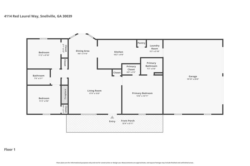 1,775/Mo, 4114 Red Laurel Way Snellville, GA 30039 Floor Plan View