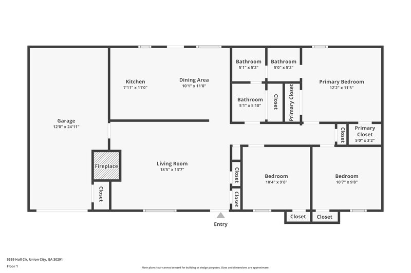 1,425/Mo, 5539 Hall Circle Union City, GA 30291 Floor Plan View