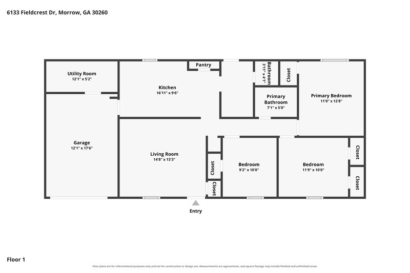 1,555/Mo, 6133 Fieldcrest Dr Morrow, GA 30260 Floor Plan View