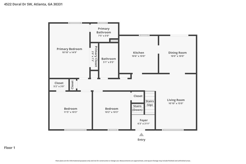 1,800/Mo, 4522 Doral Dr SW Atlanta, GA 30331 Floor Plan View 2