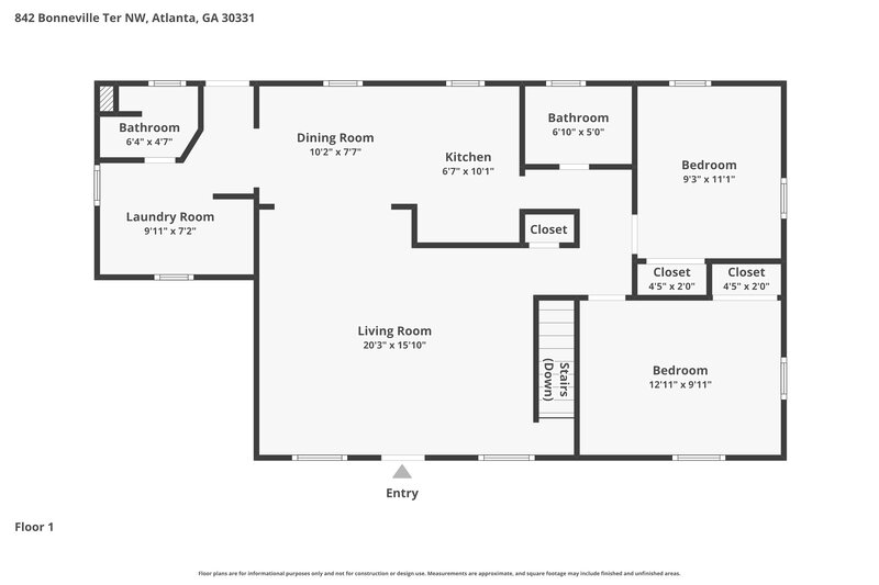 1,800/Mo, 842 Bonneville Ter NW Atlanta, GA 30331 Floor Plan View 2