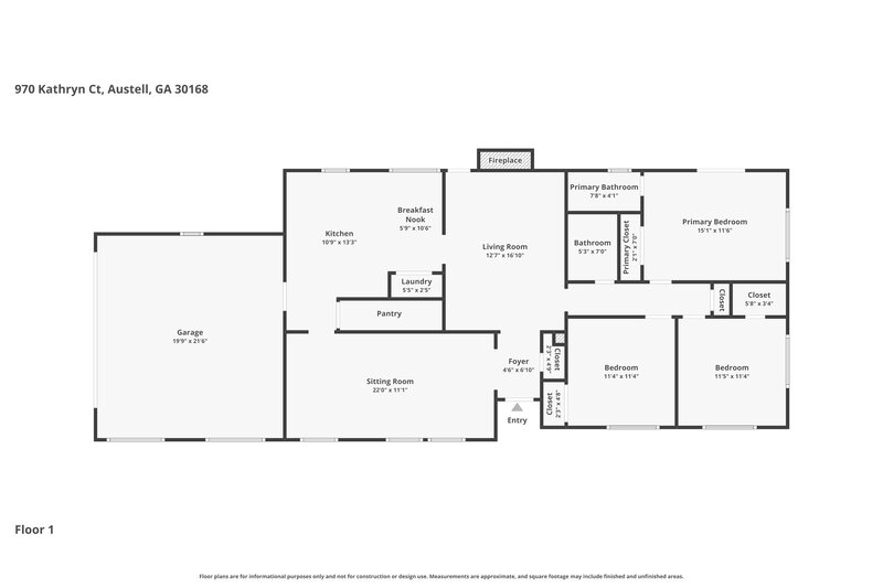 1,865/Mo, 970 Kathryn Ct Austell, GA 30168 Floor Plan View