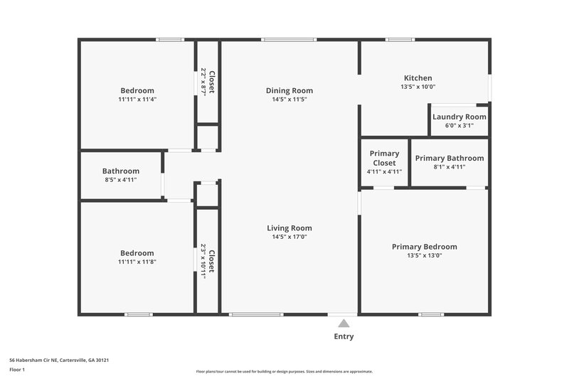 1,490/Mo, 56 Habersham Cir NE Cartersville, GA 30121 Floor Plan View