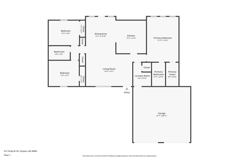1,670/Mo, 411 Cindy Drive Conyers, GA 30094 Floor Plan View