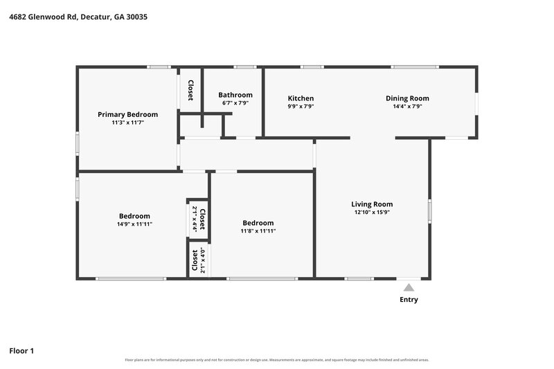 1,640/Mo, 4682 Glenwood Rd Decatur, GA 30035 Floorplan View