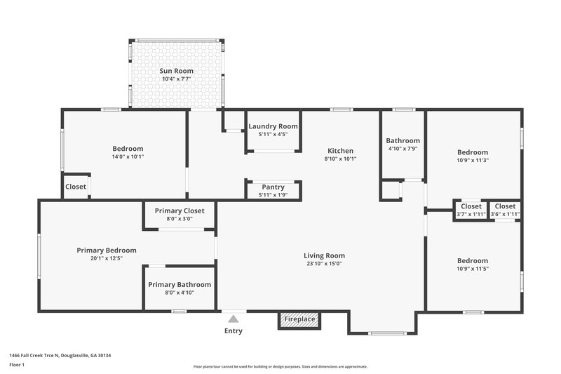 1,550/Mo, 1466 Fall Creek Trce N Douglasville, GA 30134 Floorplan View