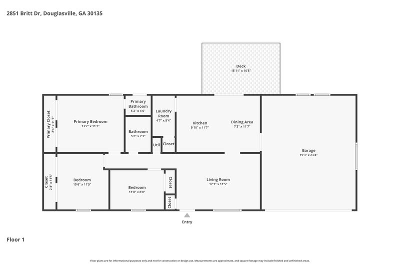 1,700/Mo, 2851 Britt Dr Douglasville, GA 30135 Floor Plan View