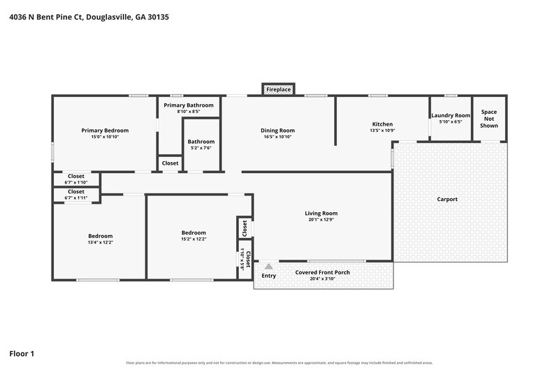1,690/Mo, 4036 N Bent Pine Ct Douglasville, GA 30135 Floor Plan View